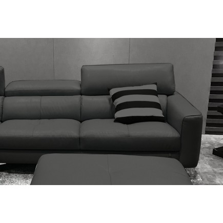 Canapé d'angle en cuir buffle italien de luxe 5 places ARMANO, gris foncé, angle gauche