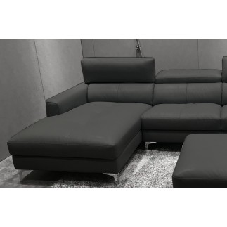 Canapé d'angle en cuir buffle italien de luxe 5 places ARMANO, gris foncé, angle gauche