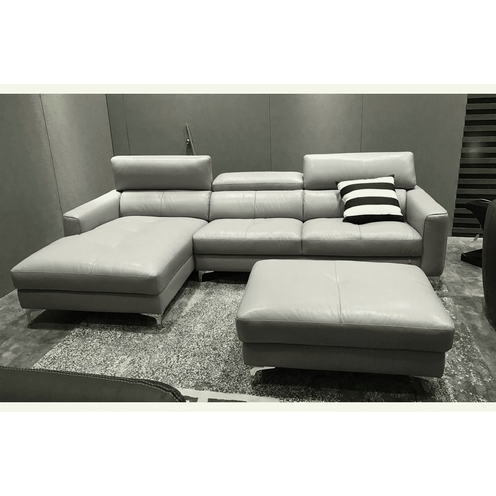 Canapé d'angle en cuir buffle italien de luxe 5 places ARMANO, gris clair, angle gauche