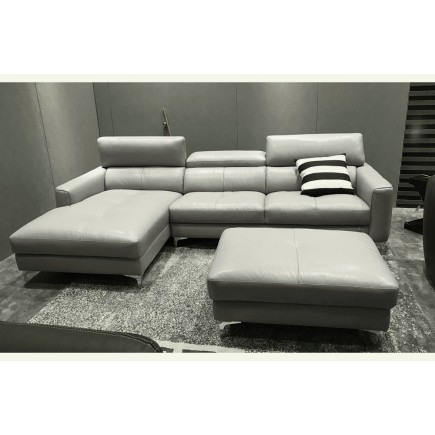 Canapé d'angle en cuir buffle italien de luxe 5 places ARMANO, gris clair, angle gauche