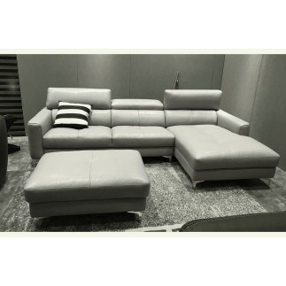 Canapé d'angle en cuir buffle italien de luxe, 5 places ARMANO, gris clair, angle droit