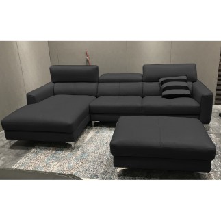 Canapé d'angle en cuir buffle italien de luxe 5 places ARMANO, noir, angle gauche