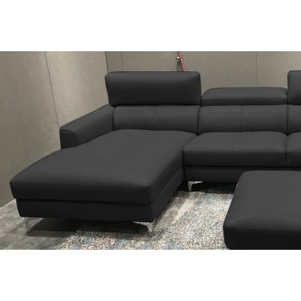 Canapé d'angle en cuir buffle italien de luxe 5 places ARMANO, noir, angle gauche