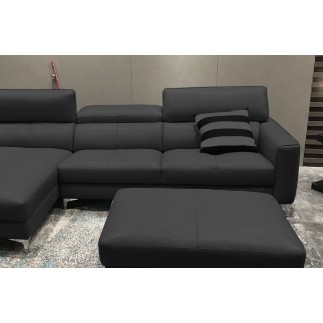 Canapé d'angle en cuir buffle italien de luxe 5 places ARMANO, noir, angle gauche