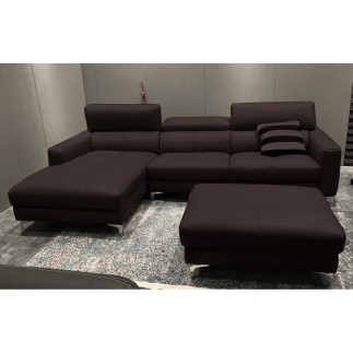 Canapé d'angle en cuir buffle italien de luxe 5 places ARMANO, chocolat, angle gauche