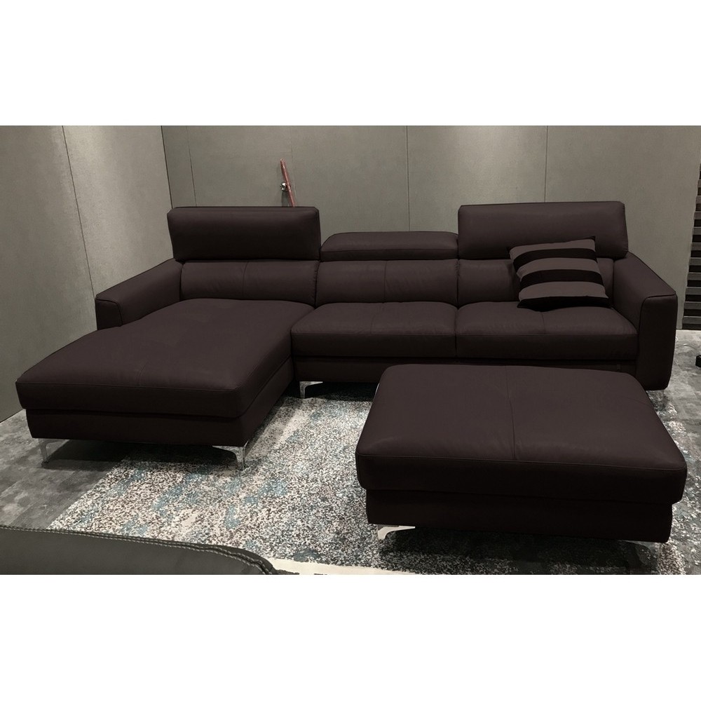 Canapé d'angle en cuir buffle italien de luxe 5 places ARMANO, chocolat, angle gauche