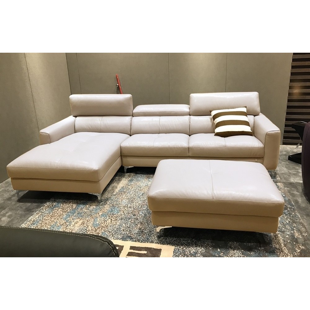 Canapé d'angle en cuir buffle italien de luxe 5 places ARMANO, beige, angle gauche