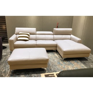 Canapé d'angle en cuir buffle italien de luxe, 5 places ARMANO, beige, angle droit