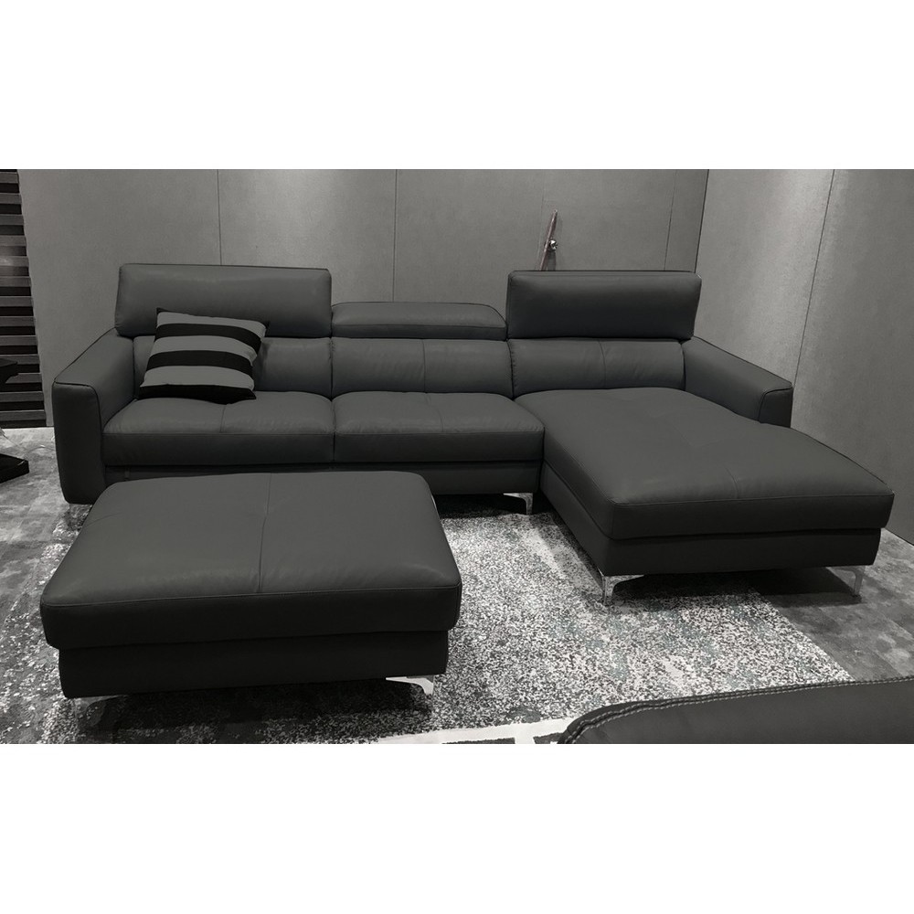 Canapé d'angle en cuir buffle italien de luxe, 5 places ARMANO, gris foncé, angle droit