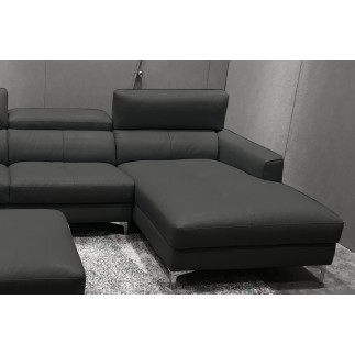 Canapé d'angle en cuir buffle italien de luxe, 5 places ARMANO, gris foncé, angle droit