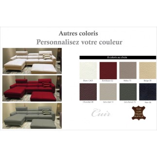 Canapé d'angle en cuir buffle italien de luxe 5 places ARMANO, couelur personnalisée, angle gauche