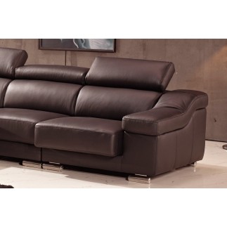 Canapé d'angle cuir buffle italien BONITO, couleur chocolat, angle gauche, 5 places