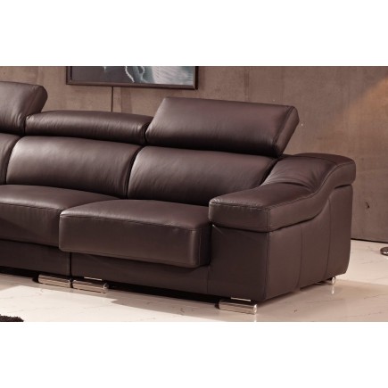 Canapé d'angle cuir buffle italien BONITO, couleur chocolat, angle gauche, 5 places