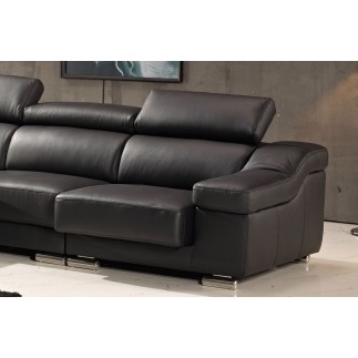 Canapé d'angle cuir buffle italien BONITO couleur noir, angle gauche, 5 places