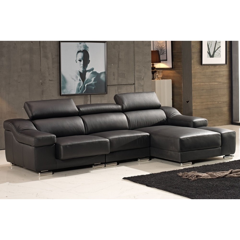 Canapé d'angle cuir buffle italien BONITO, couleur noir, angle droit, 5 places