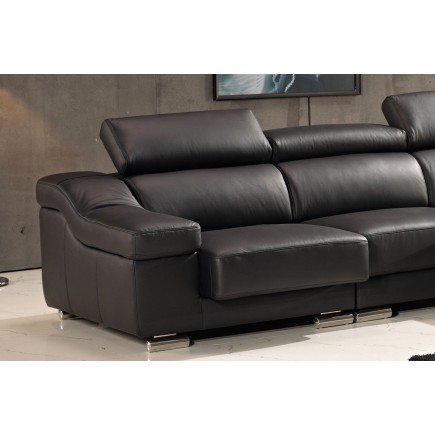 Canapé d'angle cuir buffle italien BONITO, couleur noir, angle droit, 5 places