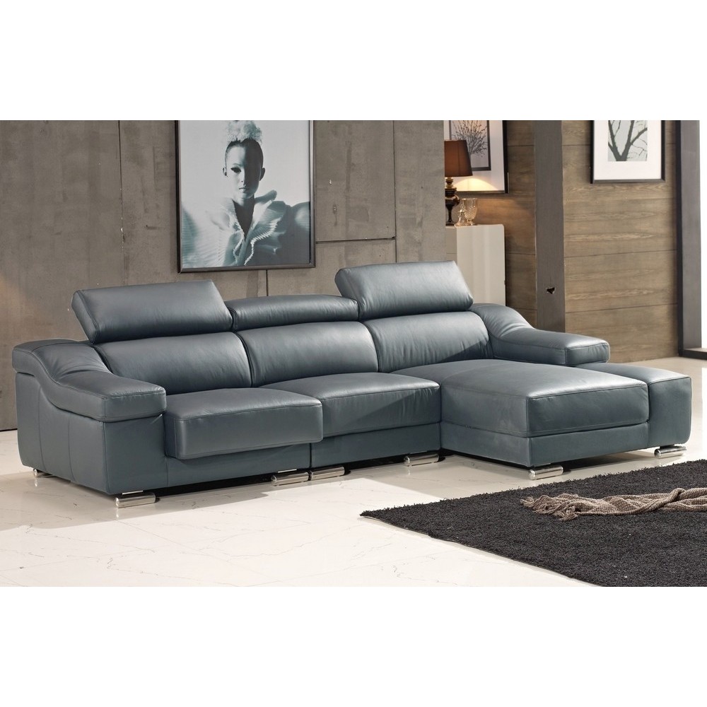 Canapé d'angle cuir buffle italien BONITO, couleur gris foncé, angle droit, 5 places