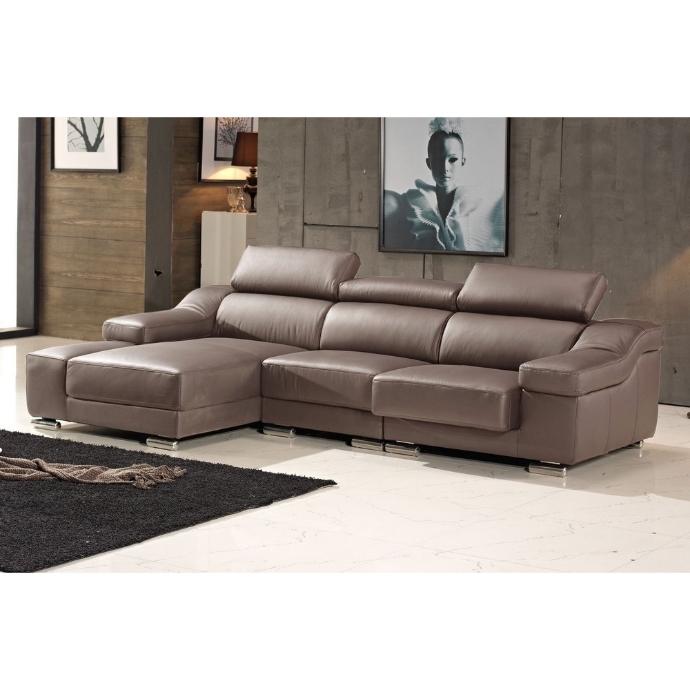 Canapé d'angle cuir buffle italien BONITO, couleur moka, angle gauche, 5 places