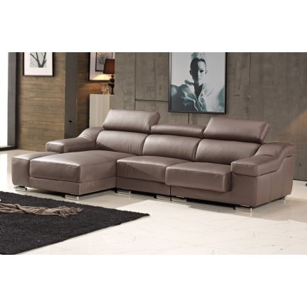 Canapé d'angle cuir buffle italien BONITO, couleur moka, angle gauche