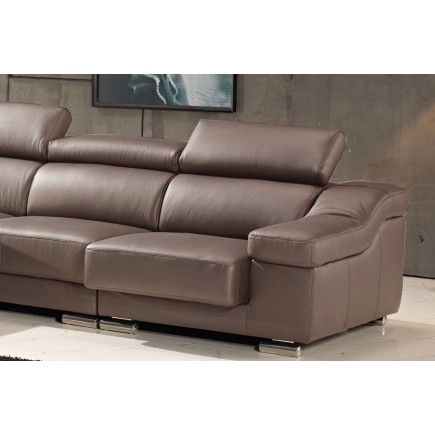 Canapé d'angle cuir buffle italien BONITO, couleur moka, angle gauche, 5 places