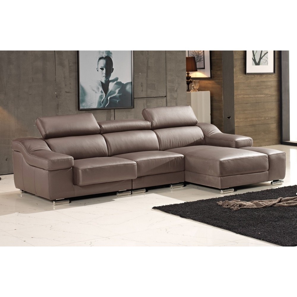 Canapé d'angle cuir buffle italien BONITO, couleur moka, angle droit, 5 places