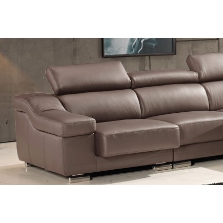 Canapé d'angle cuir buffle italien BONITO, couleur moka, angle droit, 5 places