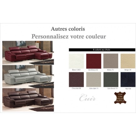 Canapé d'angle cuir buffle italien BONITO, couleur couleur personnalisée, angle droit