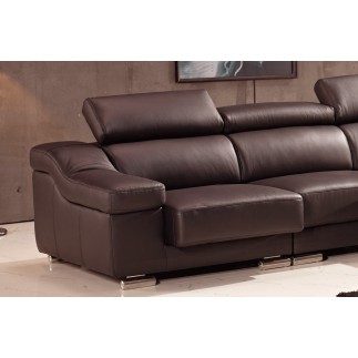 Canapé d'angle cuir buffle italien BONITO, couleur chocolat, angle droit, 5 places