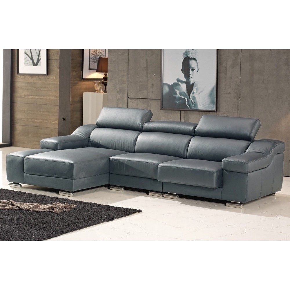 Canapé d'angle cuir buffle italien BONITO, couleur gris foncé, angle gauche, 5 places