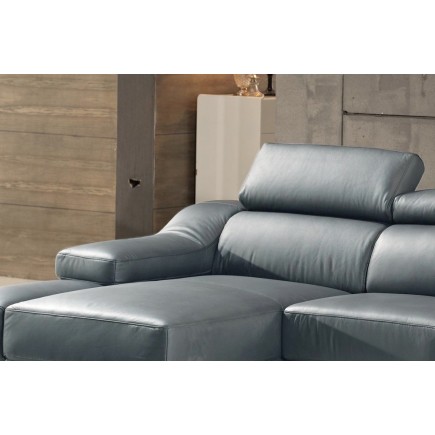 Canapé d'angle cuir buffle italien BONITO, couleur gris foncé, angle gauche, 5 places