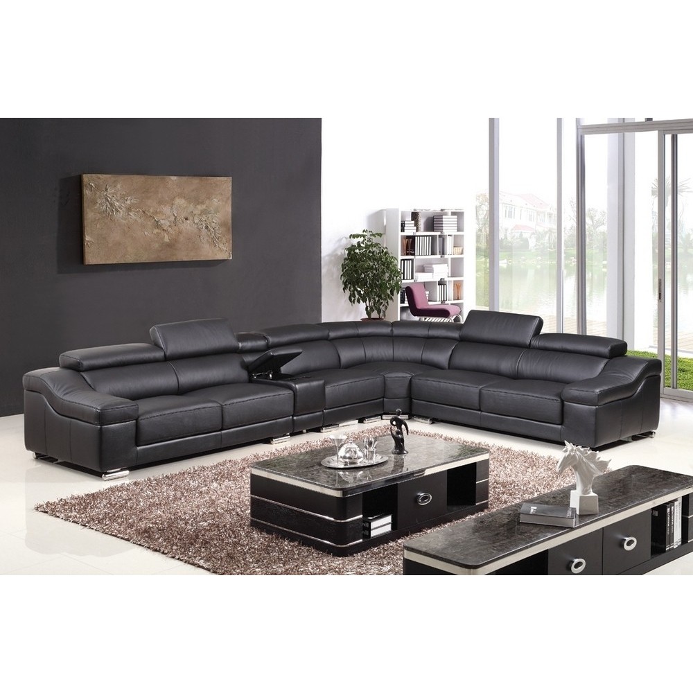 Canapé d'angle en cuir buffle italien de luxe 7 places LONDRES, noir, angle droit Canapé d'angle en cuir buffle italien de luxe 7 places LONDRES, noir, angle droit
