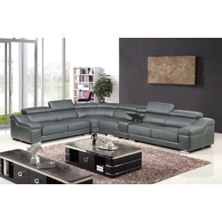 Canapé d'angle en cuir buffle italien de luxe 7 places LONDRES gris foncé, angle gauche