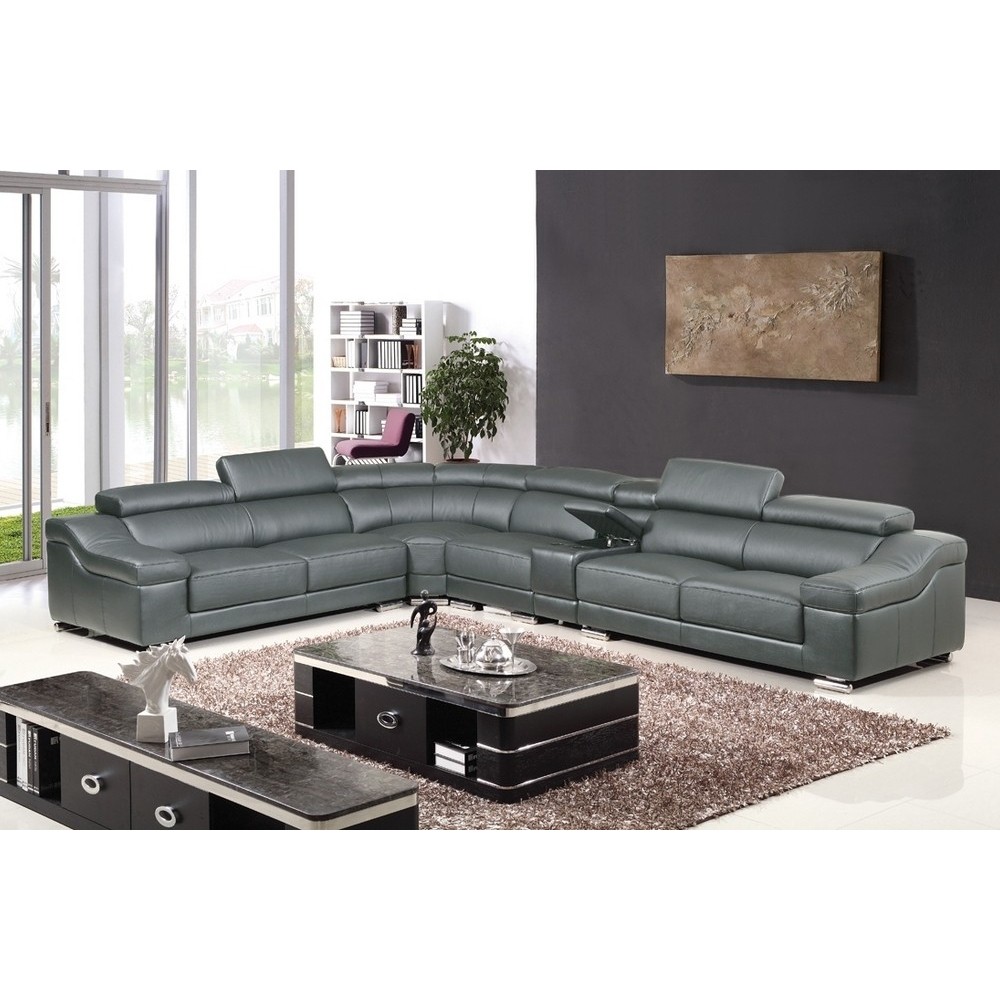 Canapé d'angle en cuir buffle italien de luxe 7 places LONDRES gris foncé, angle gauche Canapé d'angle en cuir buffle italien de luxe 7 places LONDRES gris foncé, angle gauche
