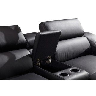 Canapé d'angle en cuir buffle italien de luxe 7 places LONDRES noir, angle gauche