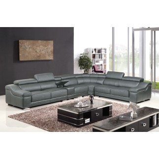 Canapé d'angle en cuir buffle italien de luxe 7 places LONDRES, gris foncé, angle droit
