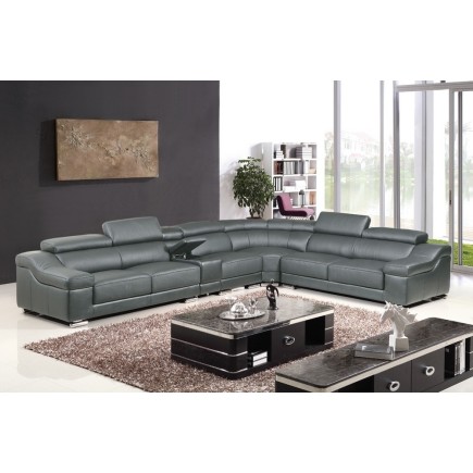 Canapé d'angle en cuir buffle italien de luxe 7 places LONDRES, gris foncé, angle droit