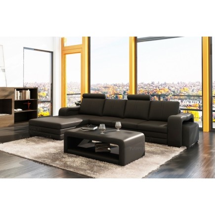 - Canapé d'angle en cuir italien 5/6 places ROMARIO, gris foncé
