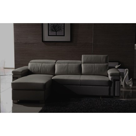 Fabrication personnalisée sur demande du client Canapé d'angle convertible en cuir buffle Epais italien 5 places, ALLURE, Gris 2