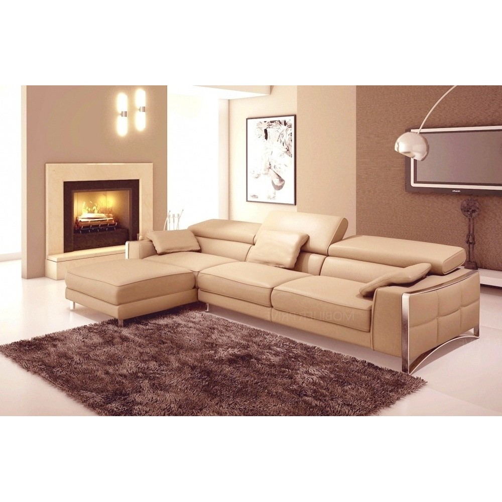 Canapé d'angle en cuir italien 5 places SUEDE, beige, angle gauche