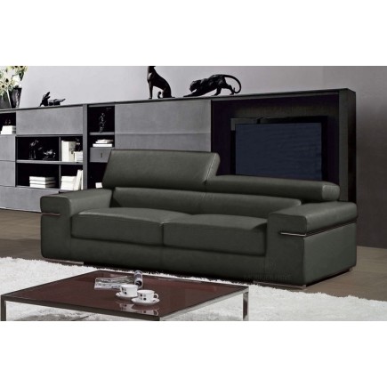 Ensemble composé d'un canapé 3 places et d'un fauteuil 1 place en cuir luxe italien, ALONSO, gris foncé