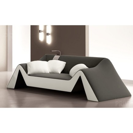 Ensemble de 2 canapés 3 places en cuir italien STEFANO, gris foncé et blanc