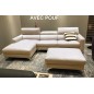 Canapé d'angle en cuir buffle italien de luxe 5 places ARMANO, beige, angle gauche, avec pouf en cuir