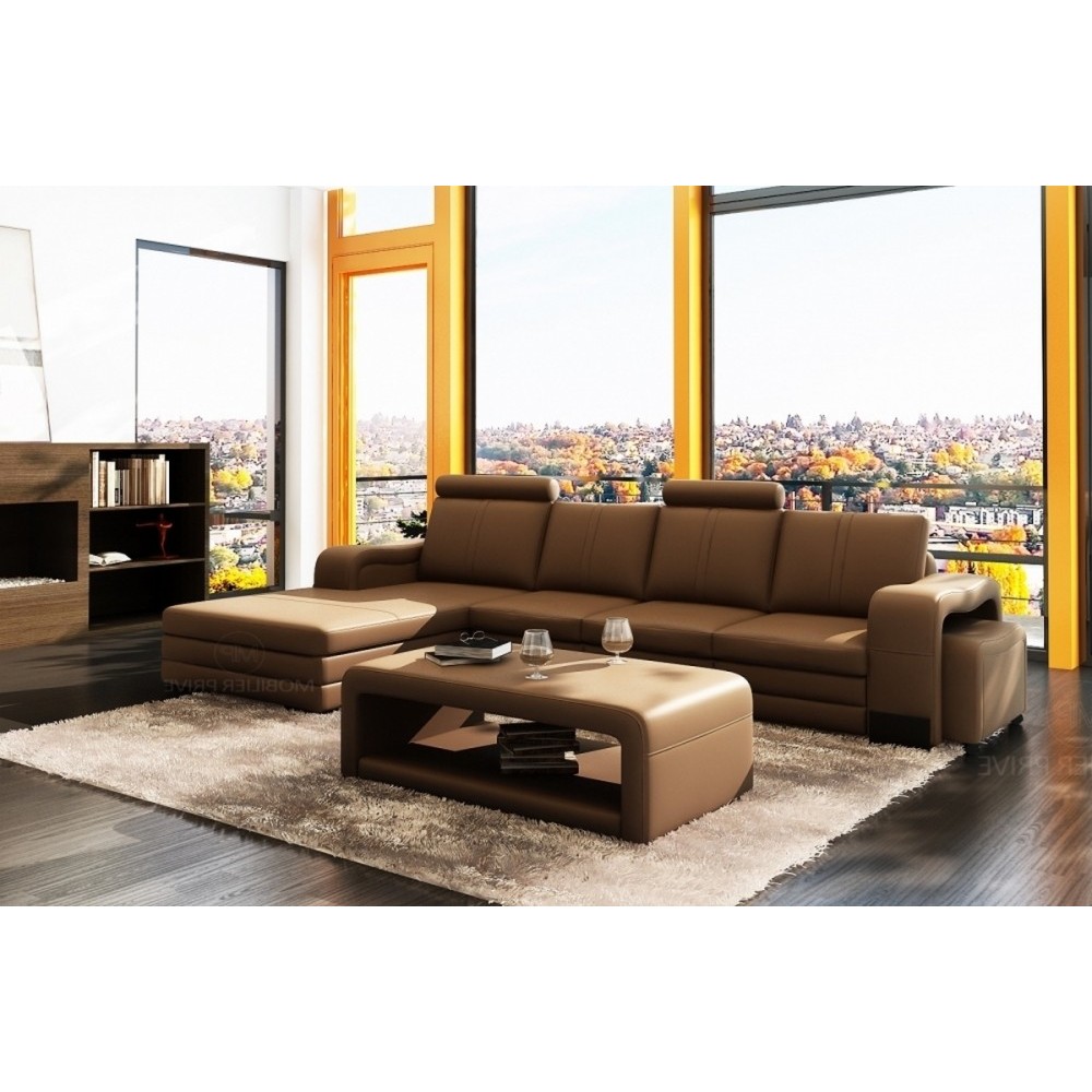 Canapé d'angle en cuir italien 5/6 places ROMARIO, marron, angle gauche