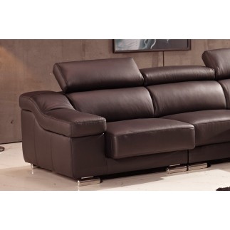 Canapé d'angle cuir buffle italien BONITO, couleur chocolat, angle droit, 5 places