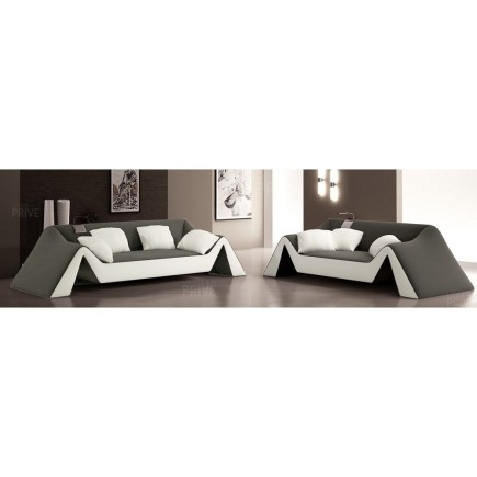 Ensemble de 2 canapés 3 places en Tout cuir italien STEFANO, gris foncé et blanc, commande personnalisée sur commande sur demand