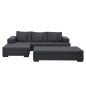 Canapé d'angle en tissu de qualité BONY, gris foncé, avec pouf-banquette, angle gauche