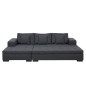 Canapé d'angle en tissu de qualité BONY, gris foncé, avec pouf-banquette, angle gauche