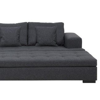 Canapé d'angle en tissu de qualité BONY, gris foncé, avec pouf-banquette, angle gauche
