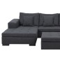 Canapé d'angle en tissu de qualité BONY, gris foncé, avec pouf-banquette, angle gauche