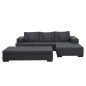 Canapé d'angle en tissu de qualité, BONY gris foncé, avec pouf-banquette, angle droit